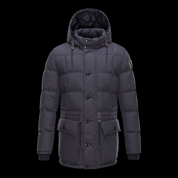 Moncler Navy Mock Collare Ruffle Banda Zipper E Slash Uomo Cappotti uscita